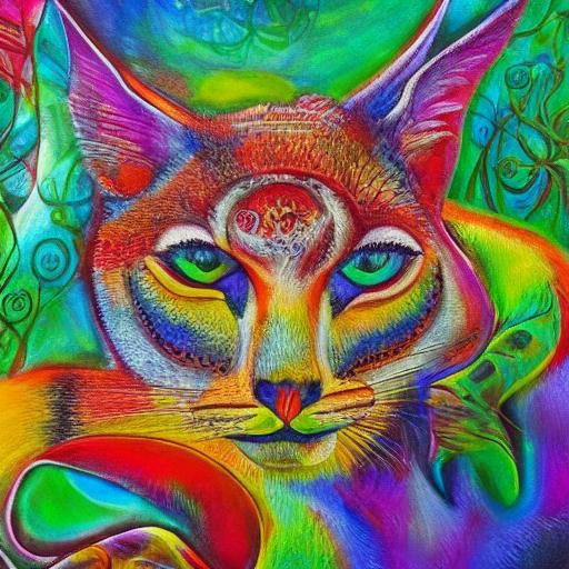 Caracal and Aksakal in Surreal Dreamscape