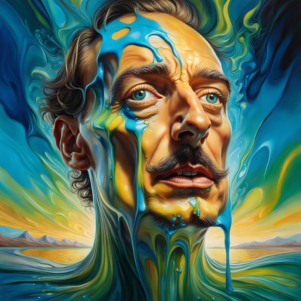 Surreal Melting Face Portrait in Oil Painting Style