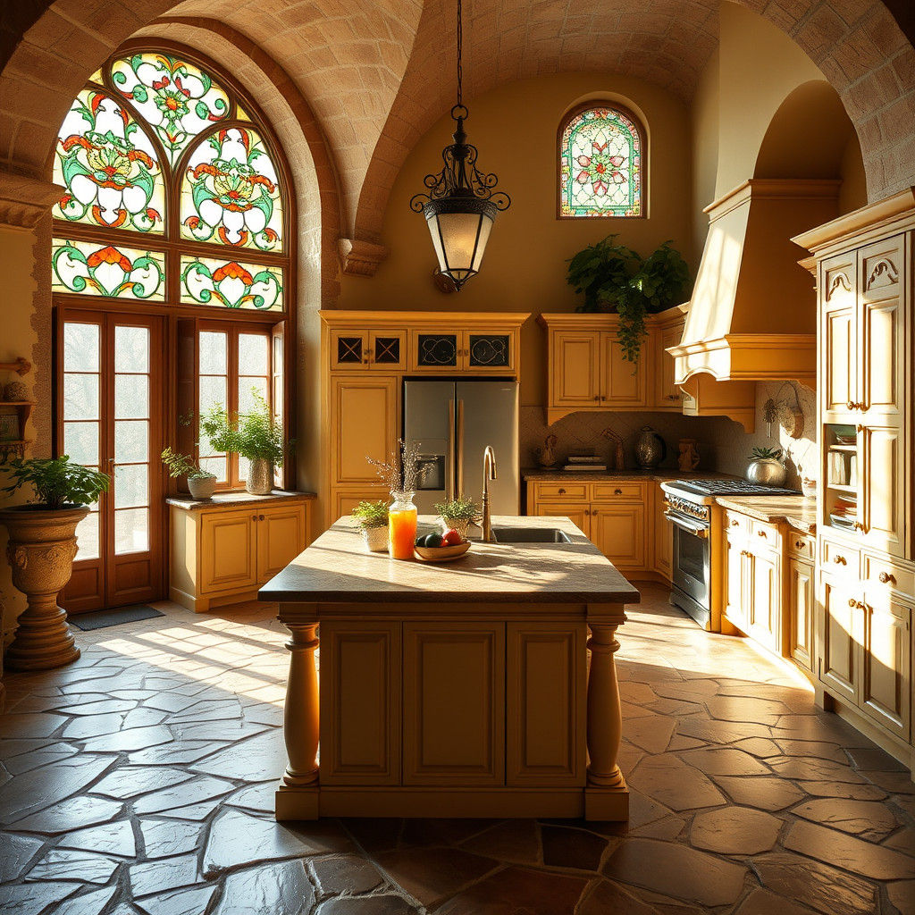 Italian Fantasy Kitchen with Stained Glass Windows