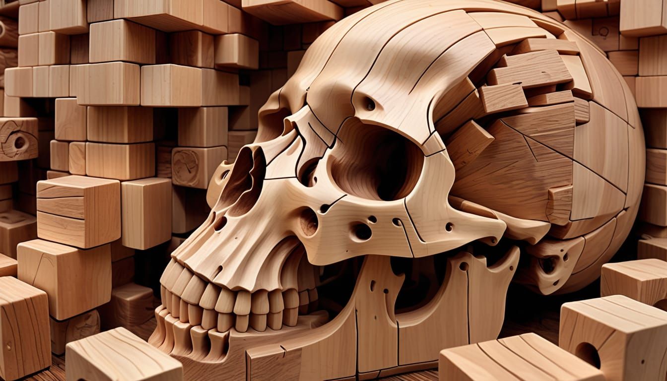 Giant Wooden Skull in Hyperrealistic Style