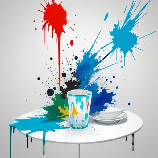 Graffiti Art: White Table with Vibrant Abstract Splashes