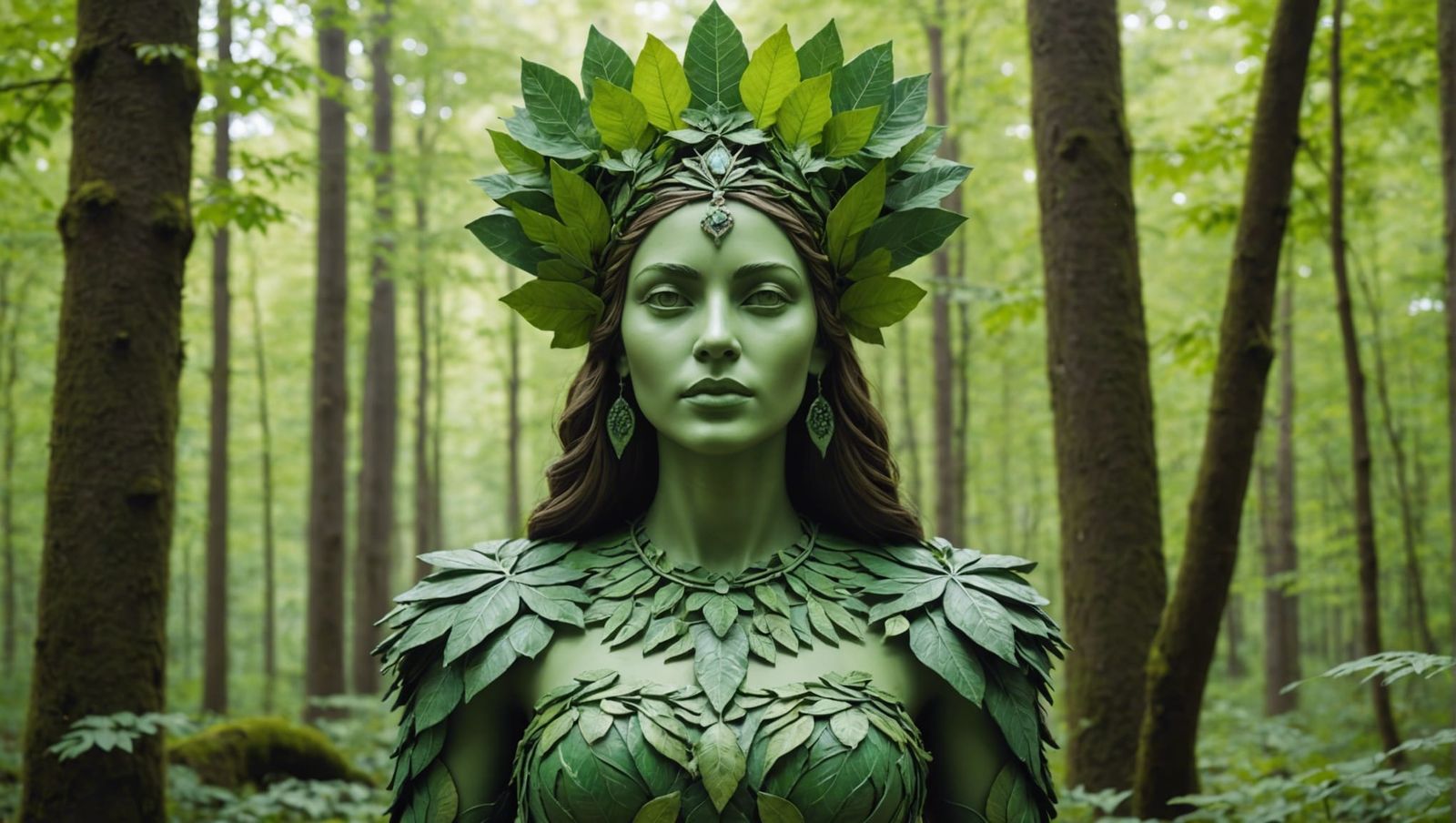 Enchanting Forest Nymph Statue with Green Body