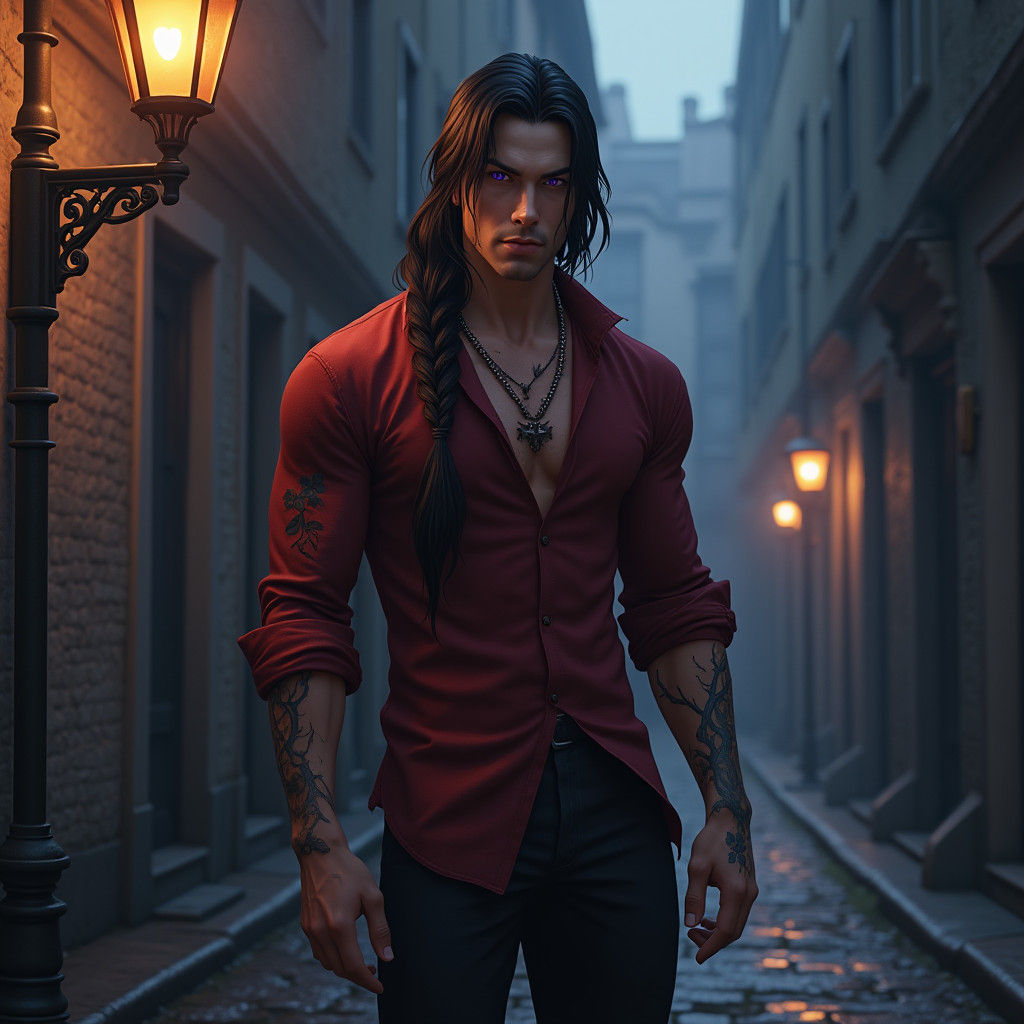 Youthful Man with Magenta Eyes in Fantasy Art Style