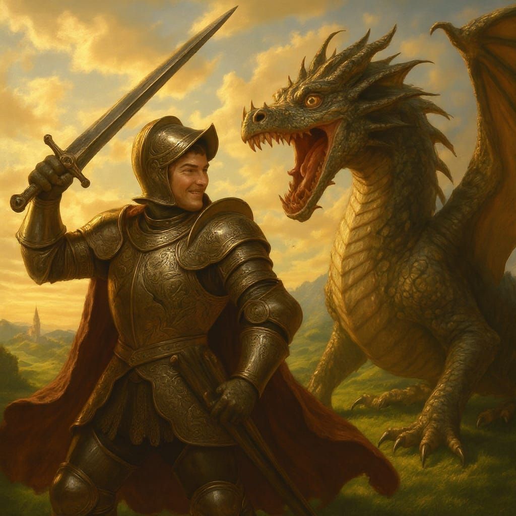 Epic Medieval Knight and Dragon Friendship