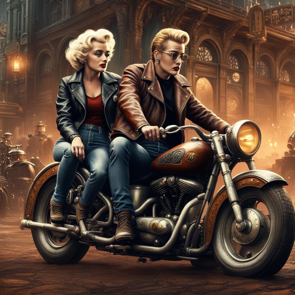 James Dean and Marilyn Monroe Ride Steampunk Motorcycle