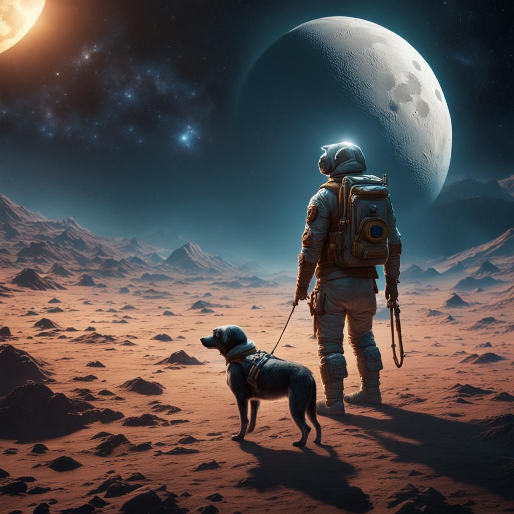 Blind Man and Dog on the Moon