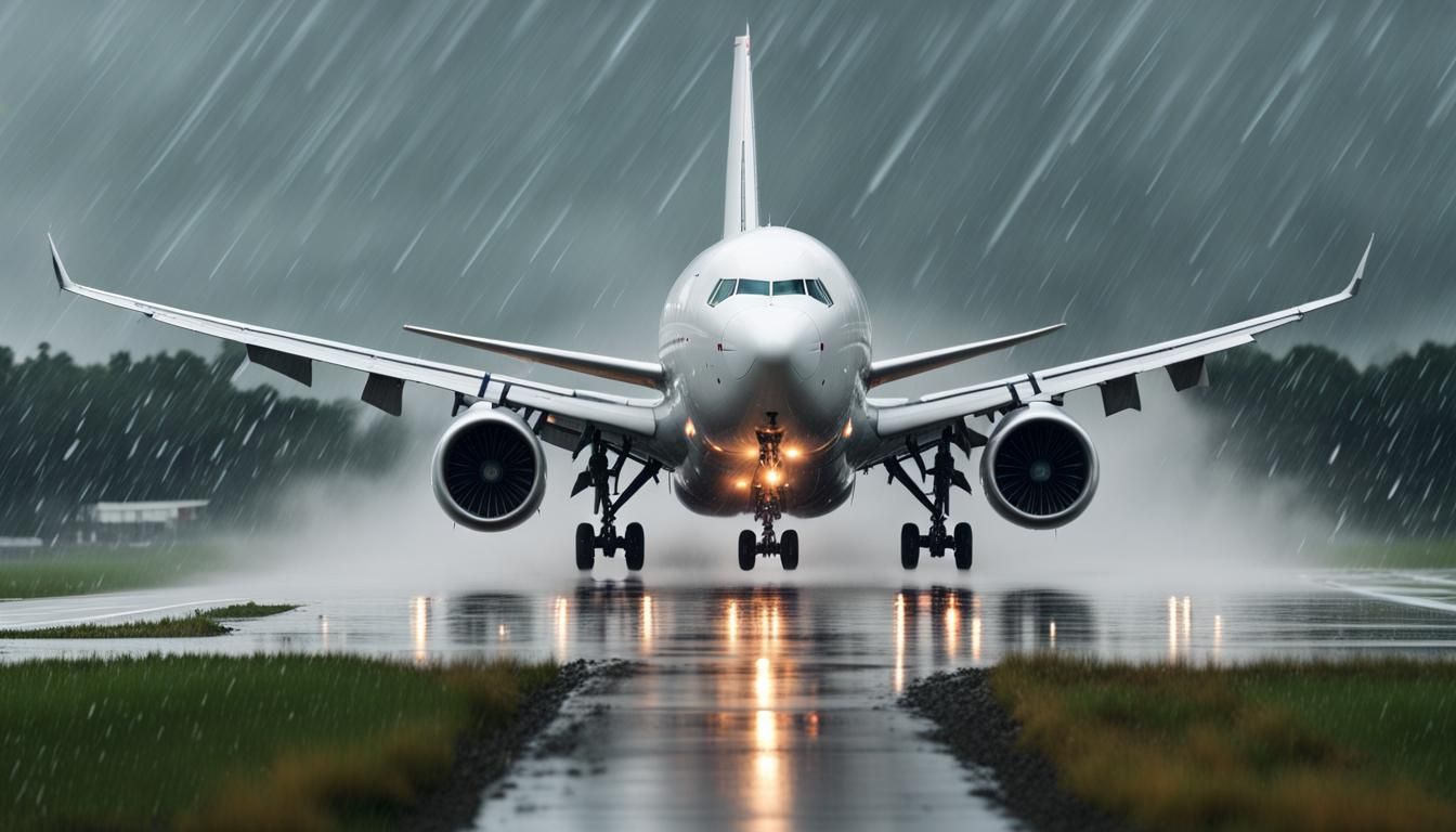 Photorealistic Airplane Landing During Thunderstorm