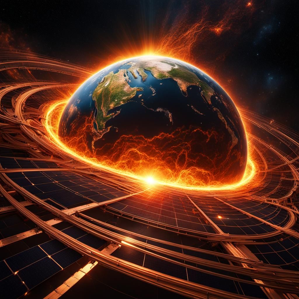 Copper Wire Solar Flare Approaching Earth: Hyperrealistic Re...