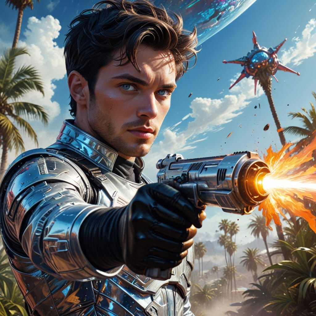 Daring Space Explorer in Metallic Space Suit