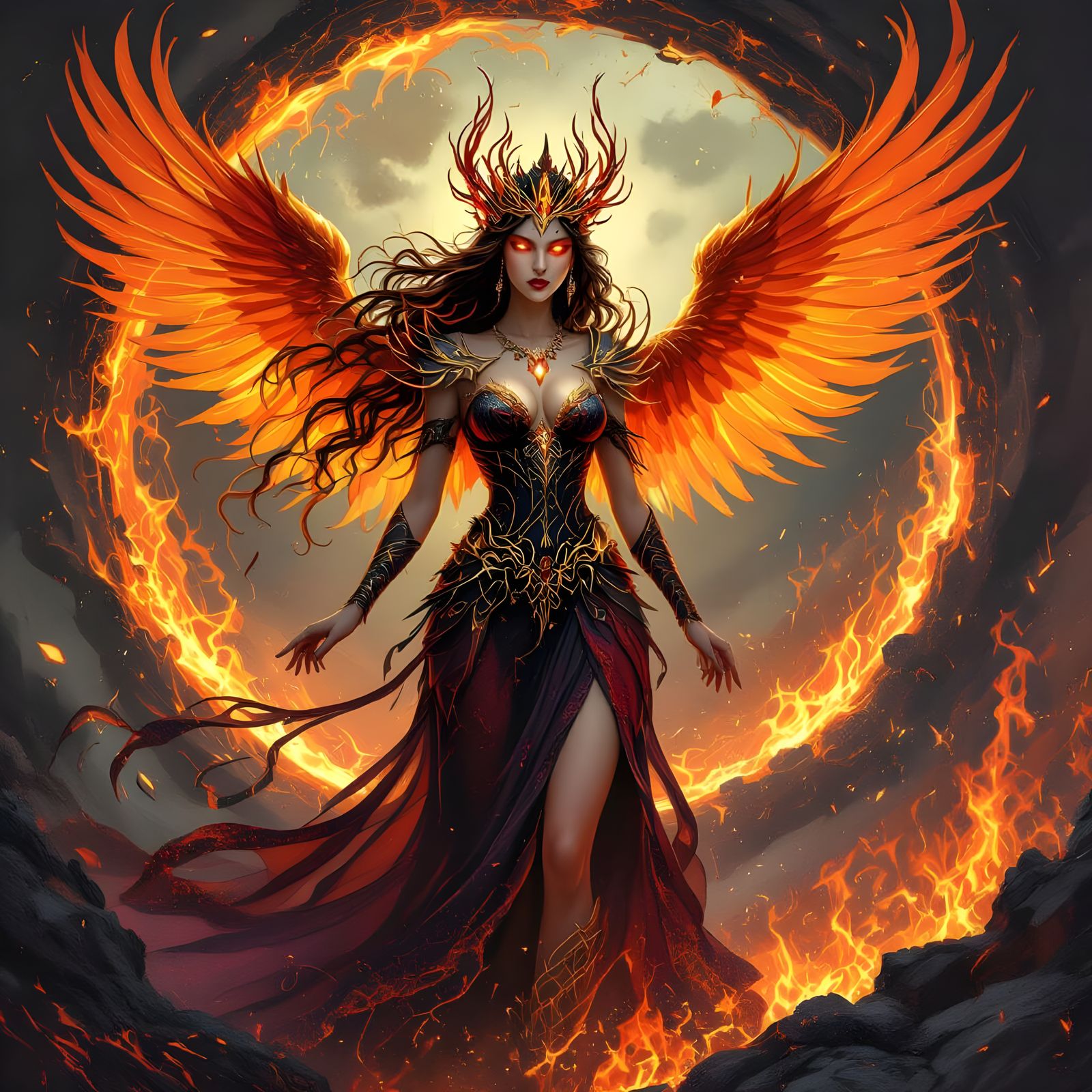Phoenix Goddess in Gothic Art Nouveau Style