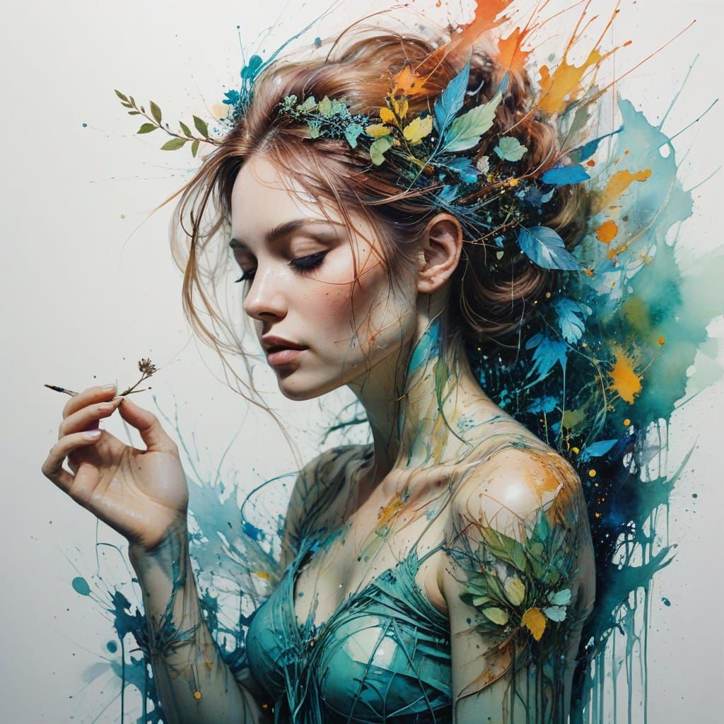 Surreal Watercolor Portrait in Enchanted Aesthetic