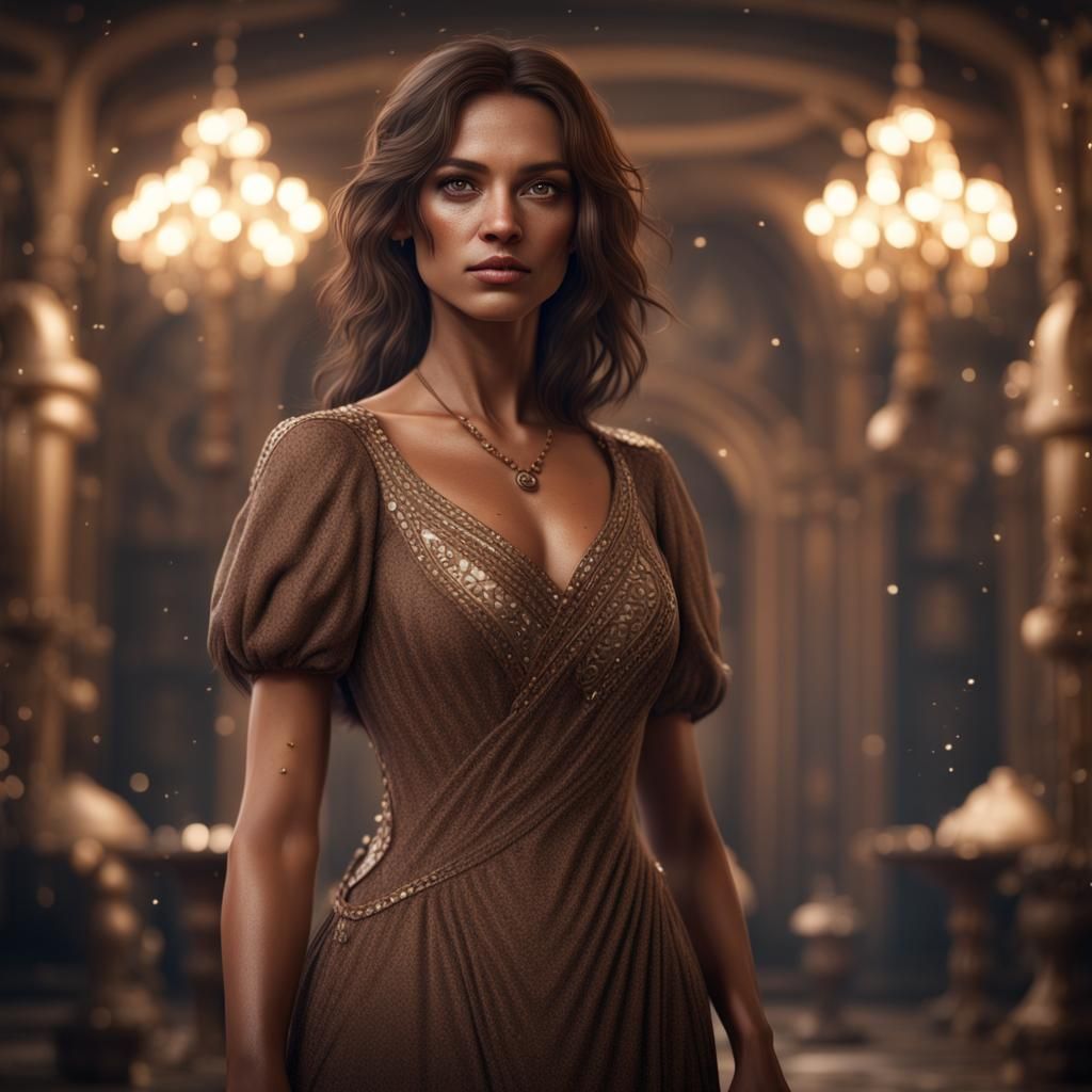 Tan Skinned Woman in Brown Polka Dot Dress