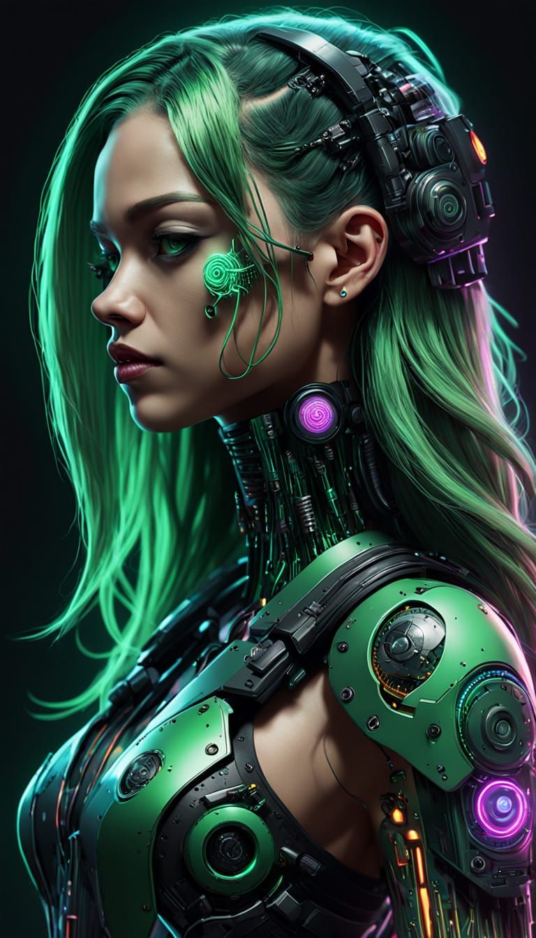 Cyberpunk Goddess with Glowing Circuits and Neon Tattoos