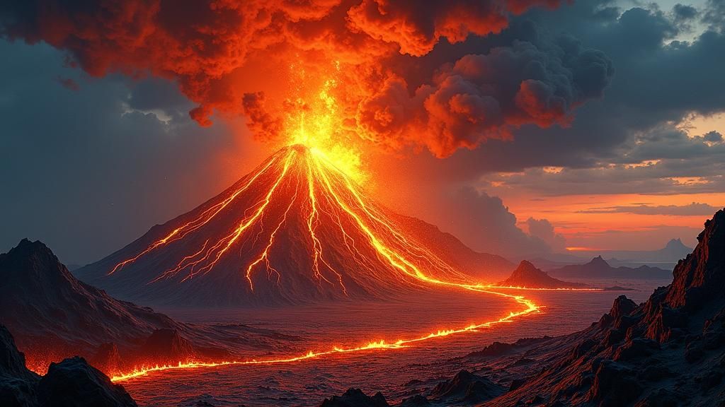 Volcanic Eruption at Sunset: A Dramatic Landscape
