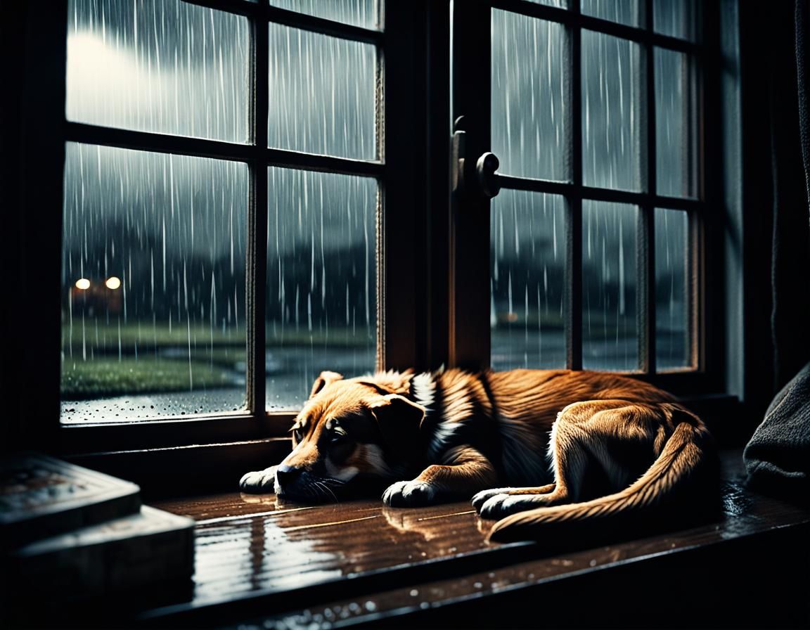 Cozy Rainy Night Window View in HDR