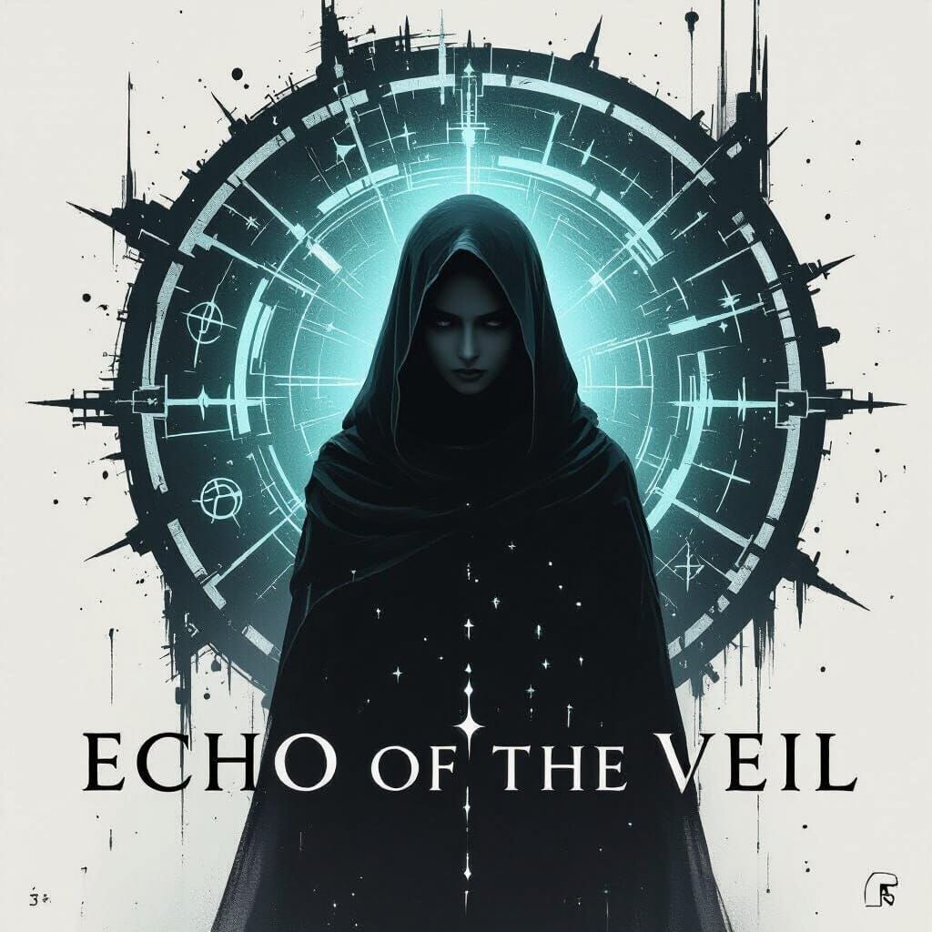 Mystical Woman Shrouded in Shadows with Glowing Glyphs