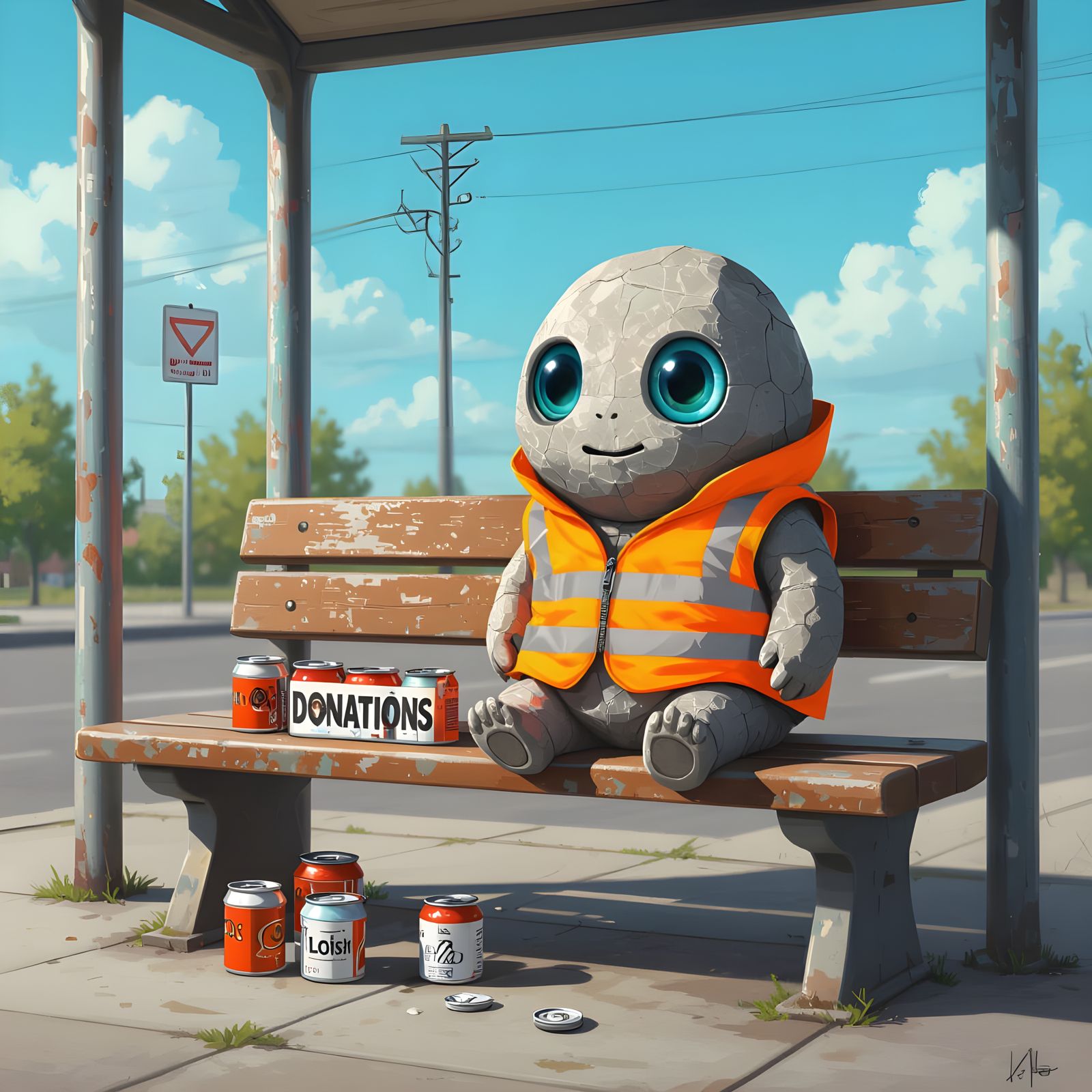 Pet Rock Seeks Donations at Bus Stop