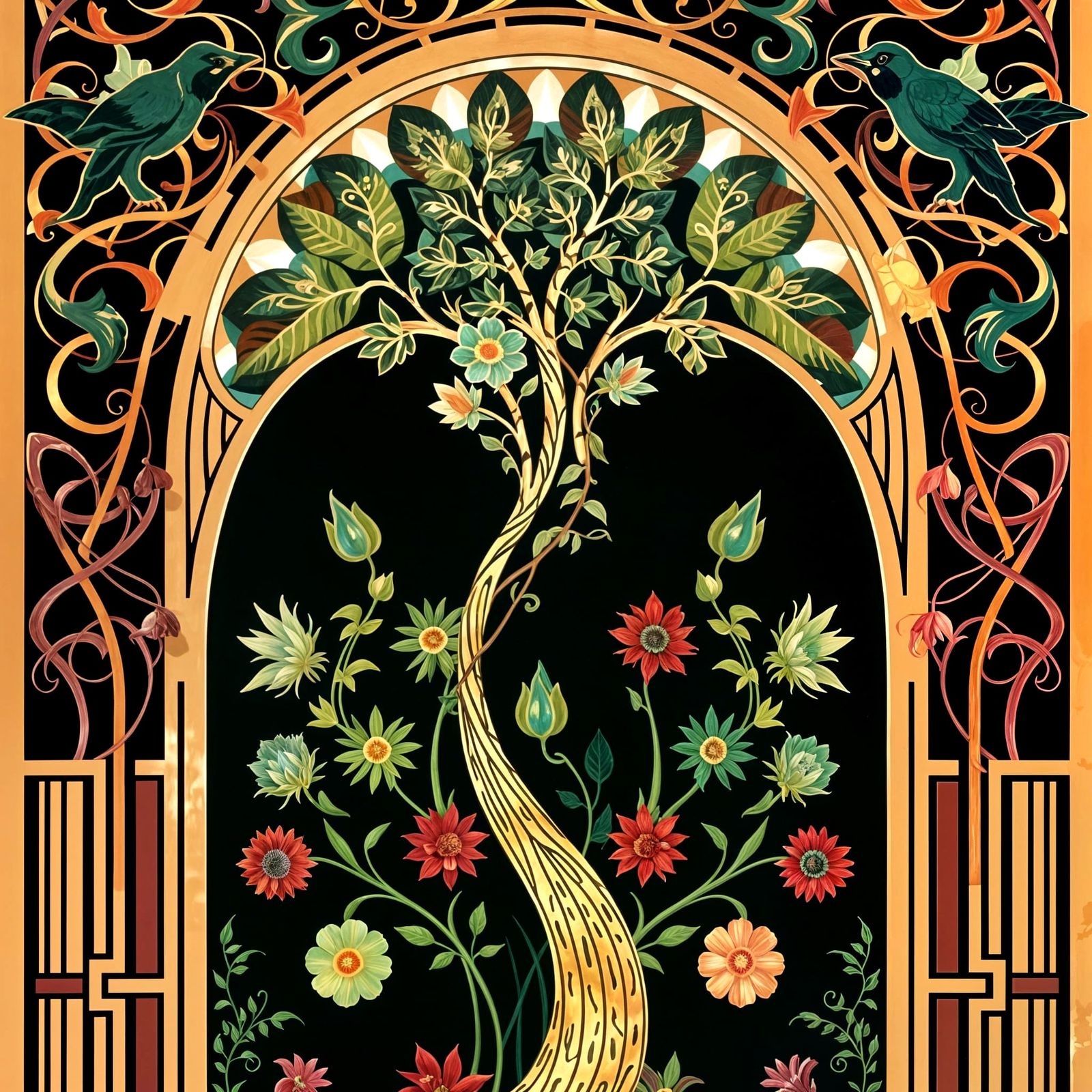 Metallic Exotic Botanicals in Art Nouveau Style