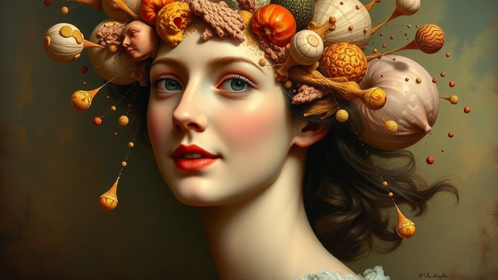 Surreal Portrait: Aristocratic Woman Exploding in Oil