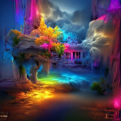 Rainbow at Night in Neon Style