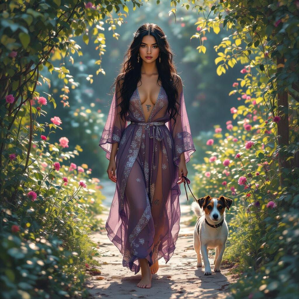 Ethereal Woman in Midnight Garden, Cinematic Art