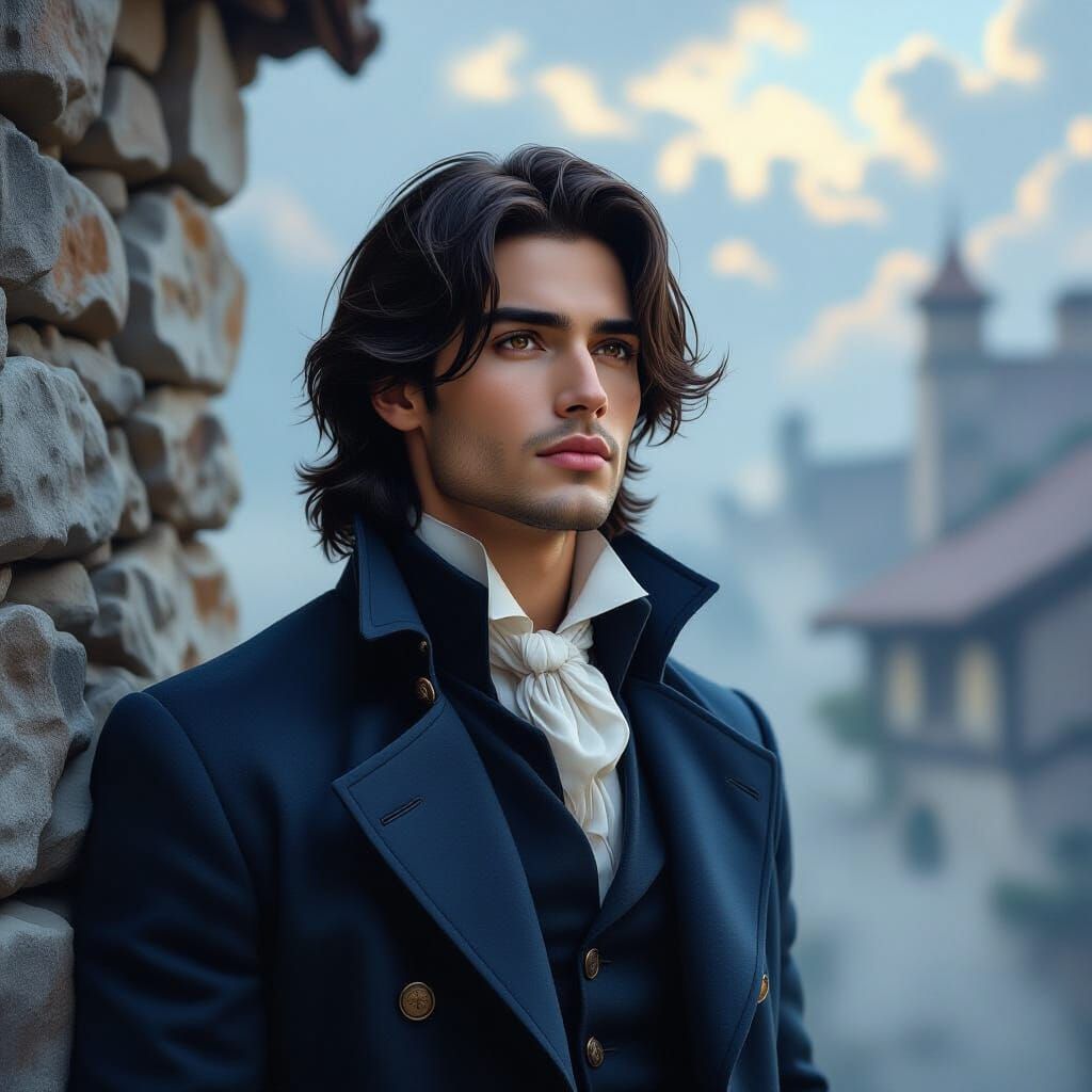 Pious Young Man Gazing Heavenward in Ethereal Fantasy