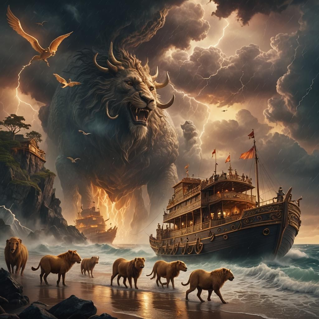 Noah's Ark and Chimeras: Fantasy Digital Art