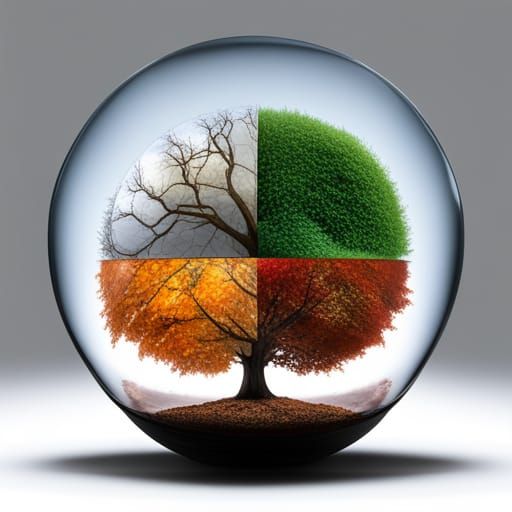 Tree in Seasons Cycle Inside Glass Sphere