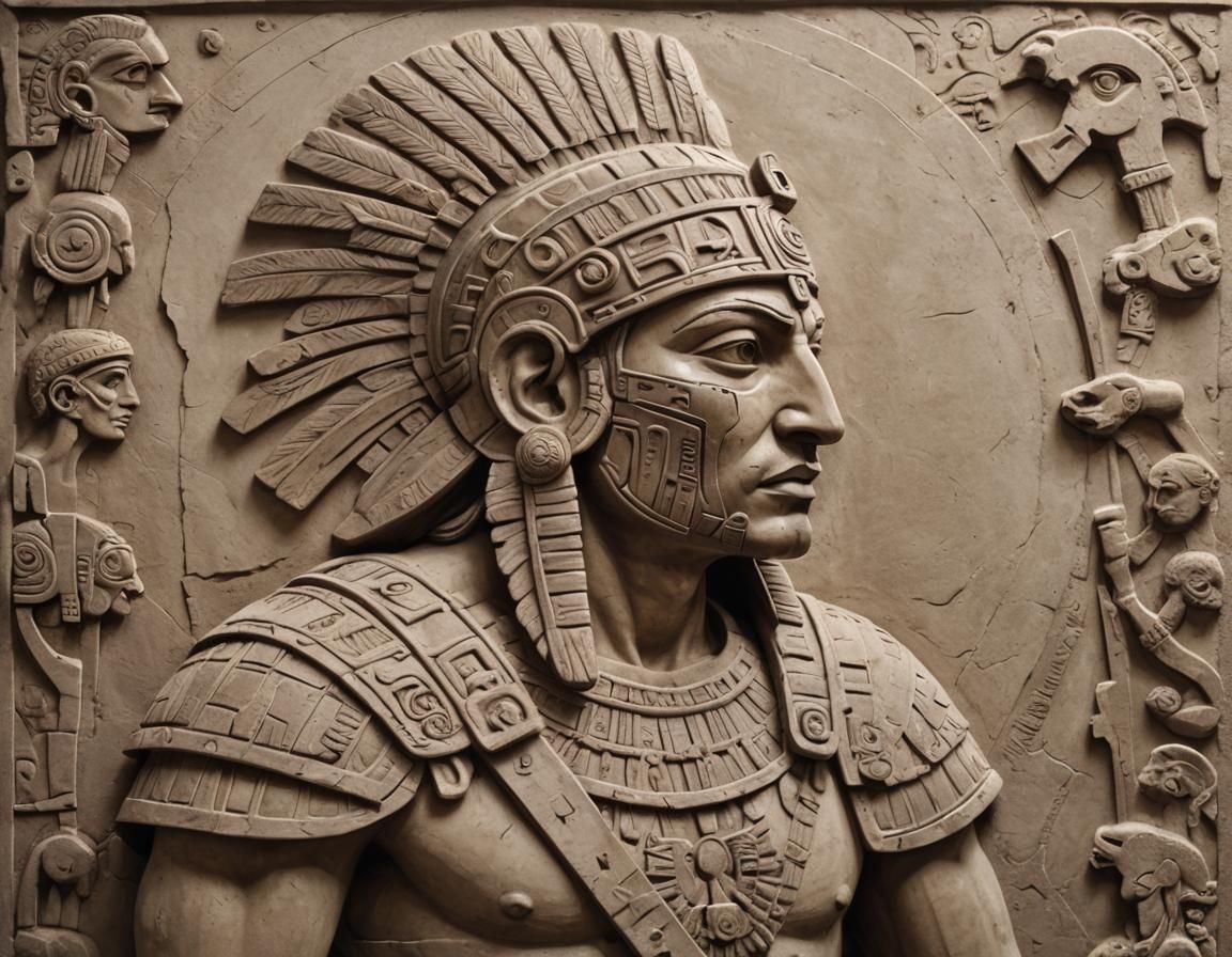 Aztec and Greek Warrior Bas Relief Portrait