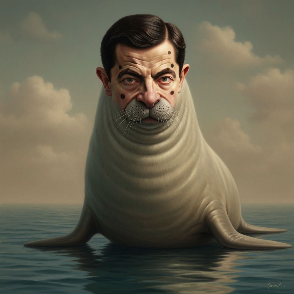 Mr. Bean Seal Hybrid Realistic Oil Painting