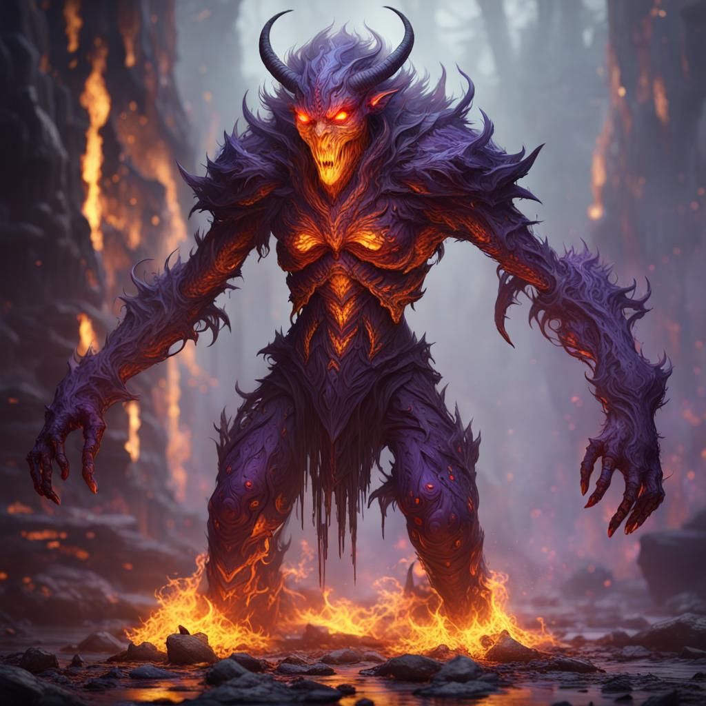Humanoid Fire Creature in Dark Fantasy Style
