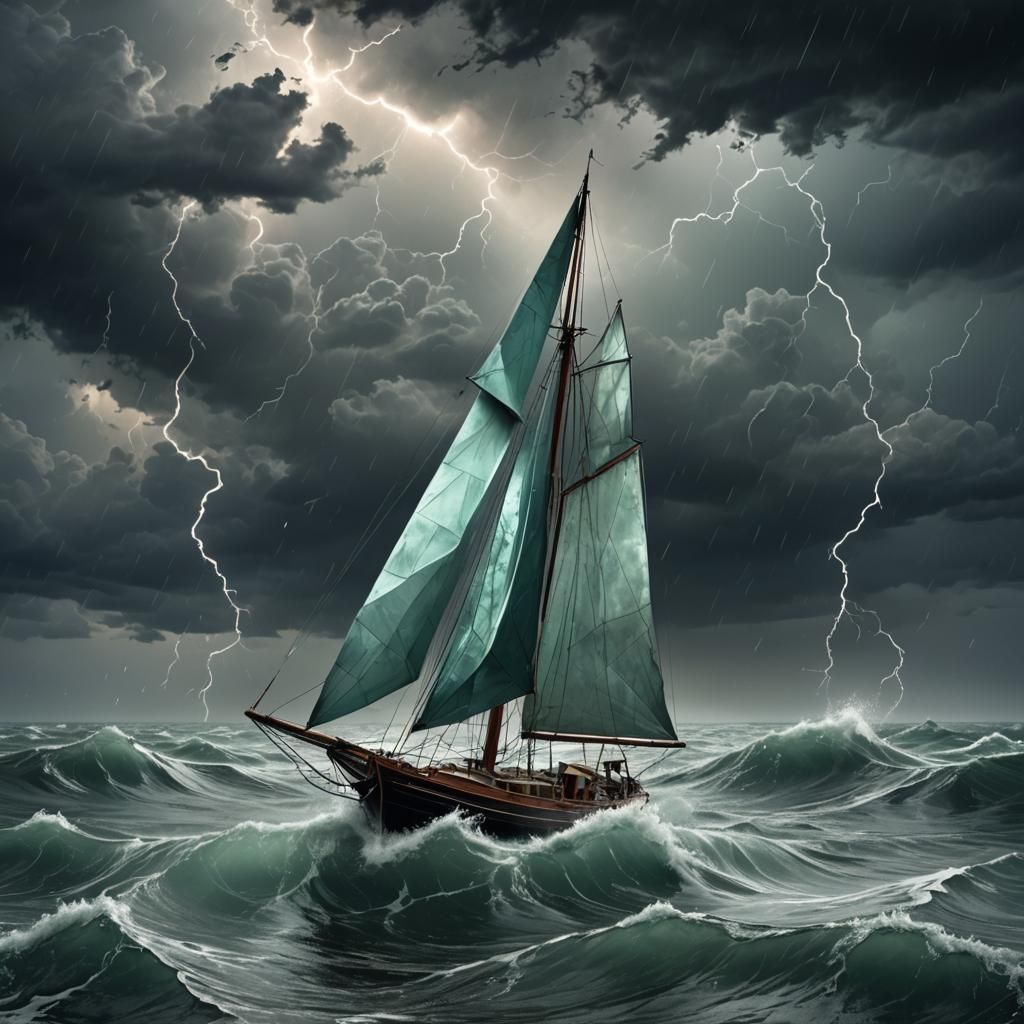 Glass Origami Boat Shatters in Dark Storm