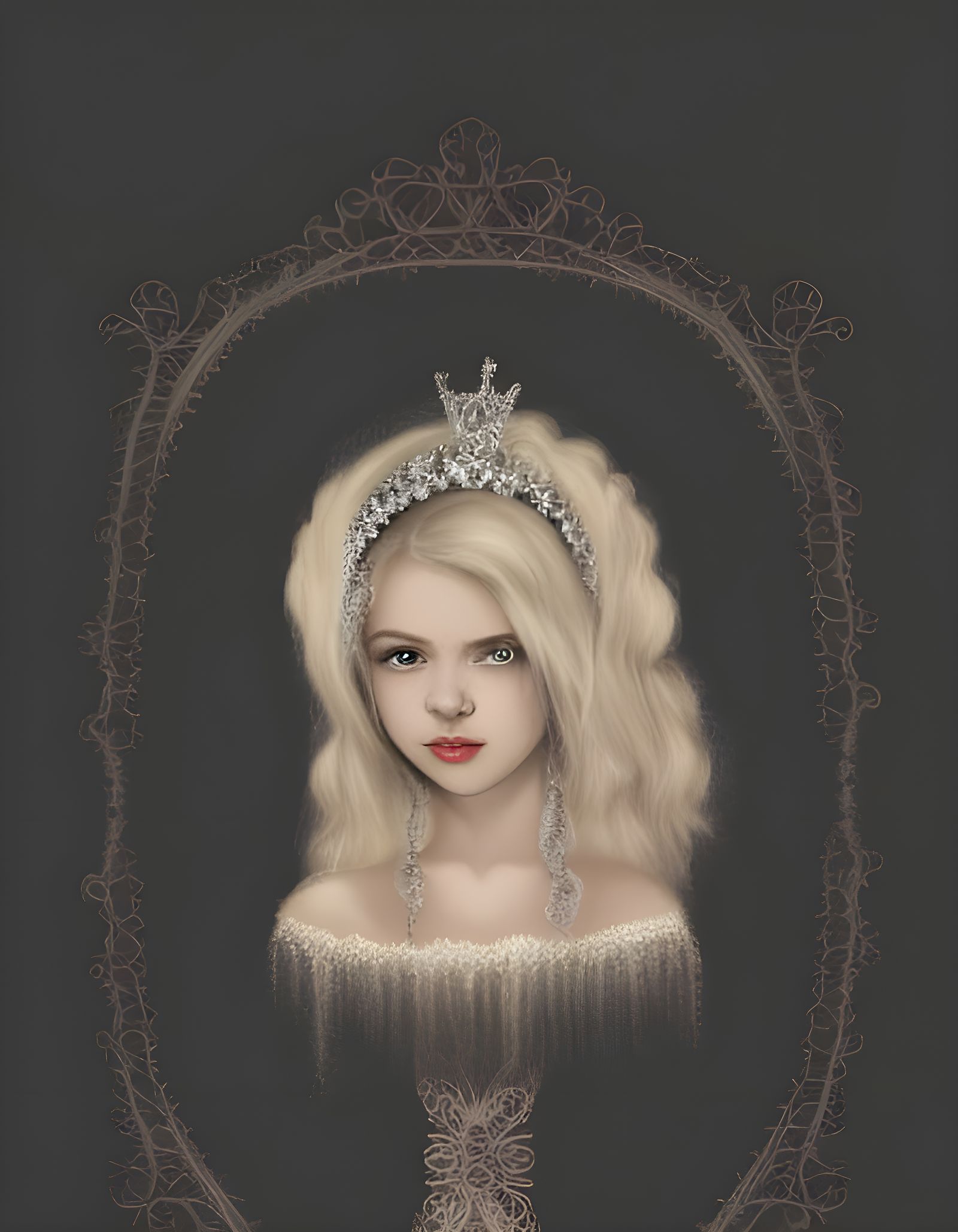 Blonde Princess in White Dress Portrait