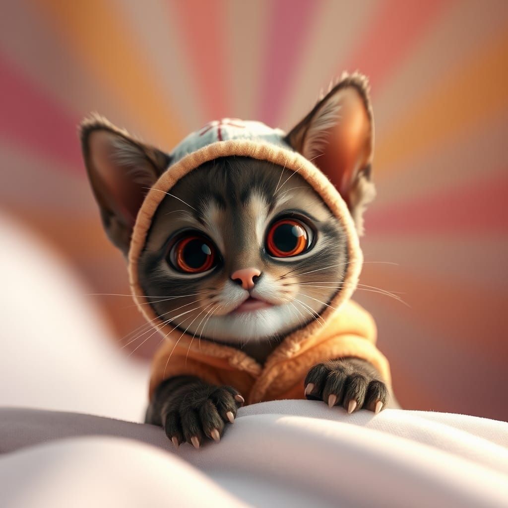 Adorable Persian Kitten in Baby Clothes, Digital 3D Art