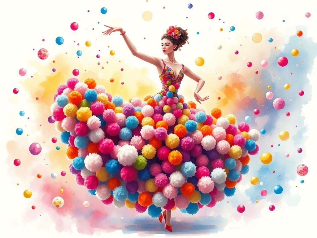 Pom-Pom Dancer in Watercolor Style