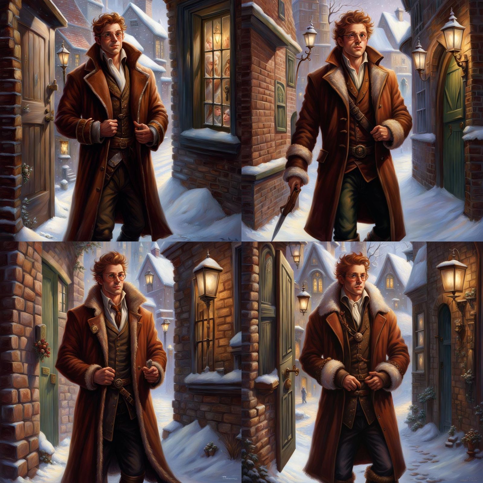 Man Knocks on Door in Snowy Alley