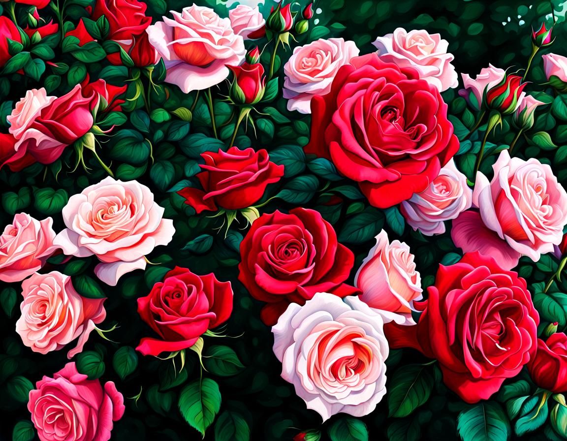 Romantic Park Scene with Roses in Retro Style