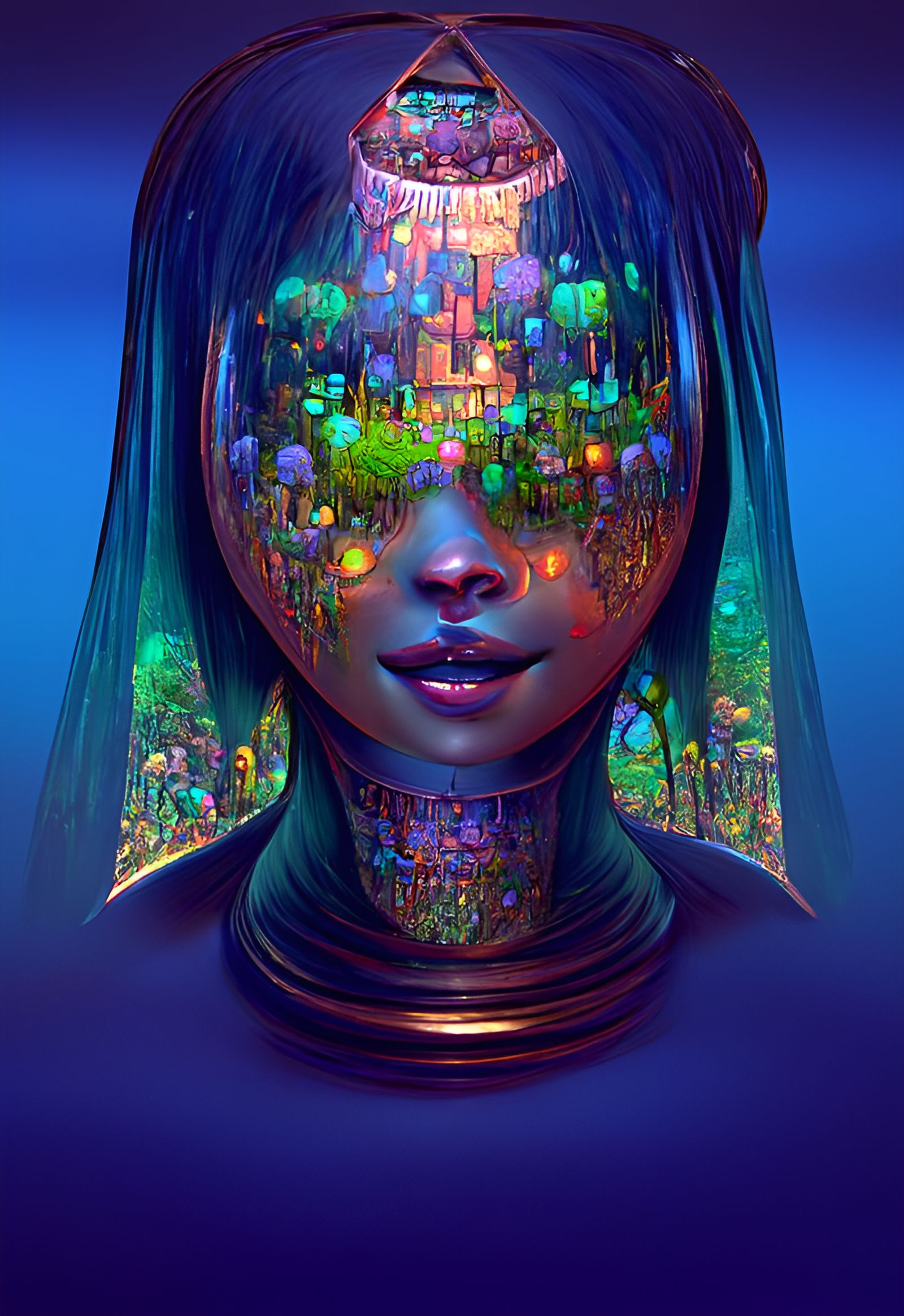 Jade Hologram Girl in Kinetic Pointillism Style