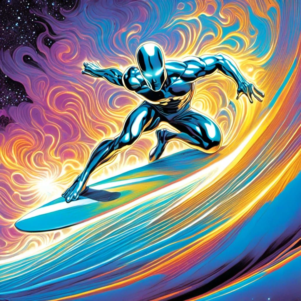 Marvel Comics The Silver Surfer surfing on a Cosmic Wave, Sp...