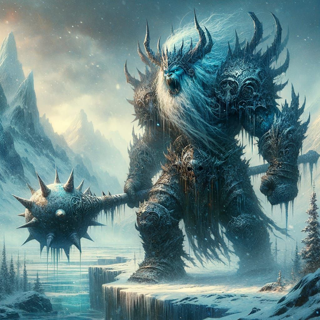 Monstrous Frost Troll in Epic Dark Fantasy Scene