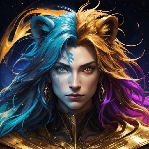 Mythical Lion Portrait in Vibrant Oil Painting Style