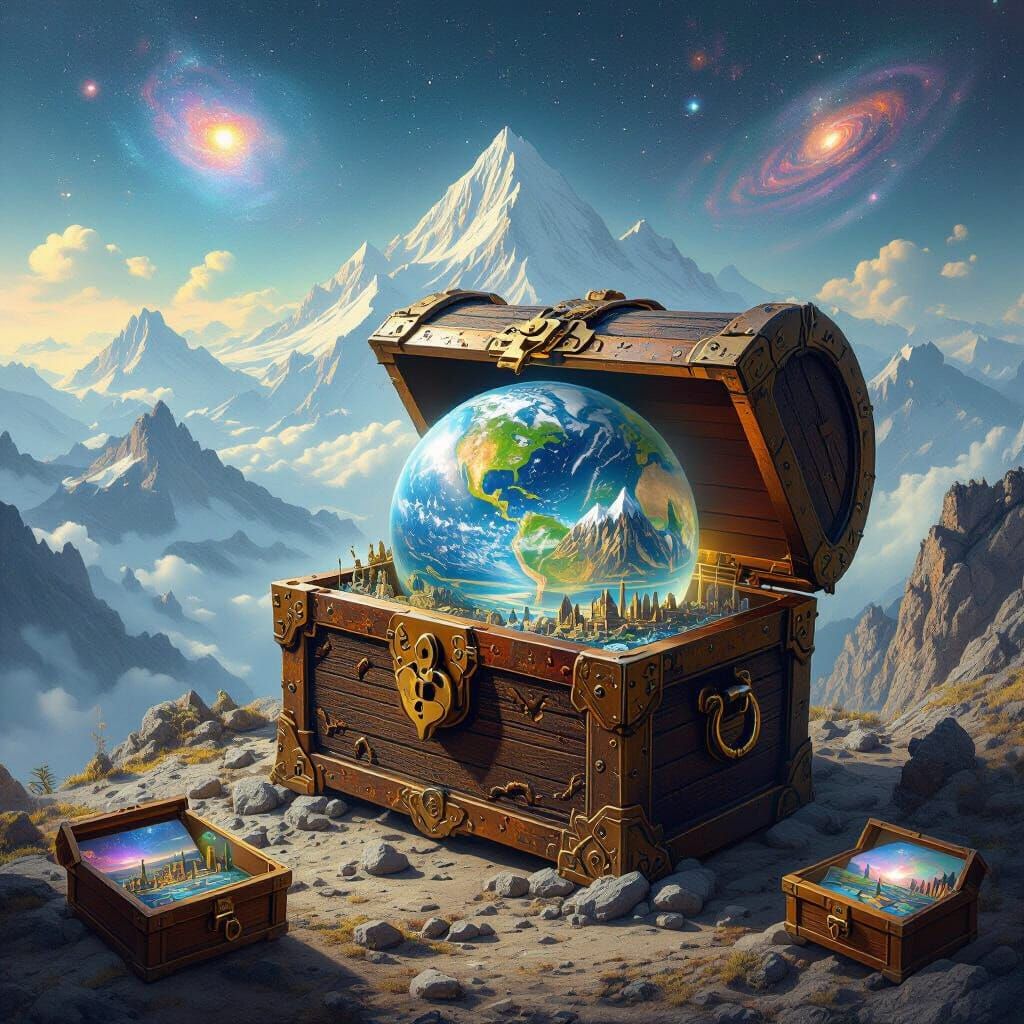 Cosmic Entity Holds Miniature World in Chest