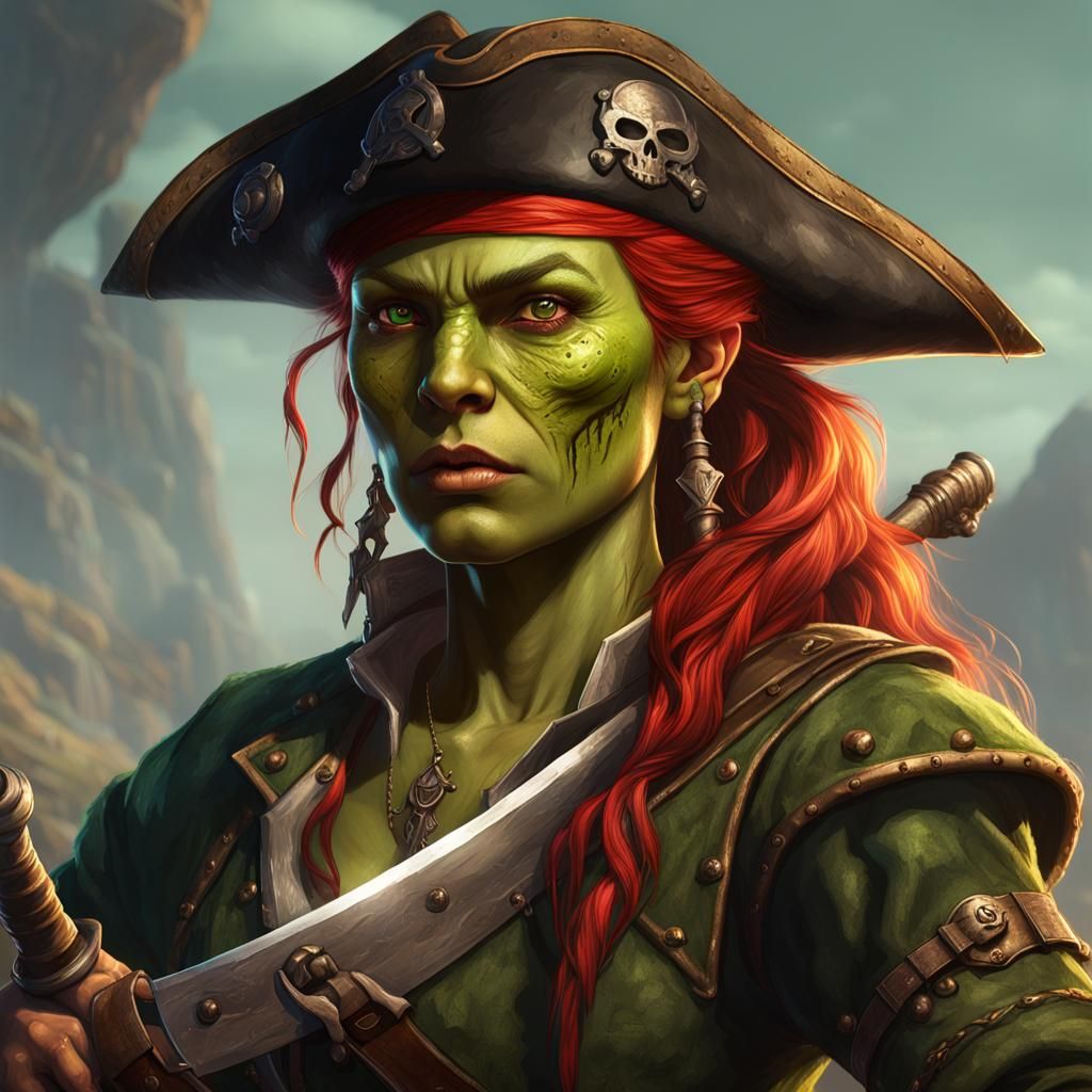 Half-Orc Pirate with Cutlass: Dark Fantasy Portrait