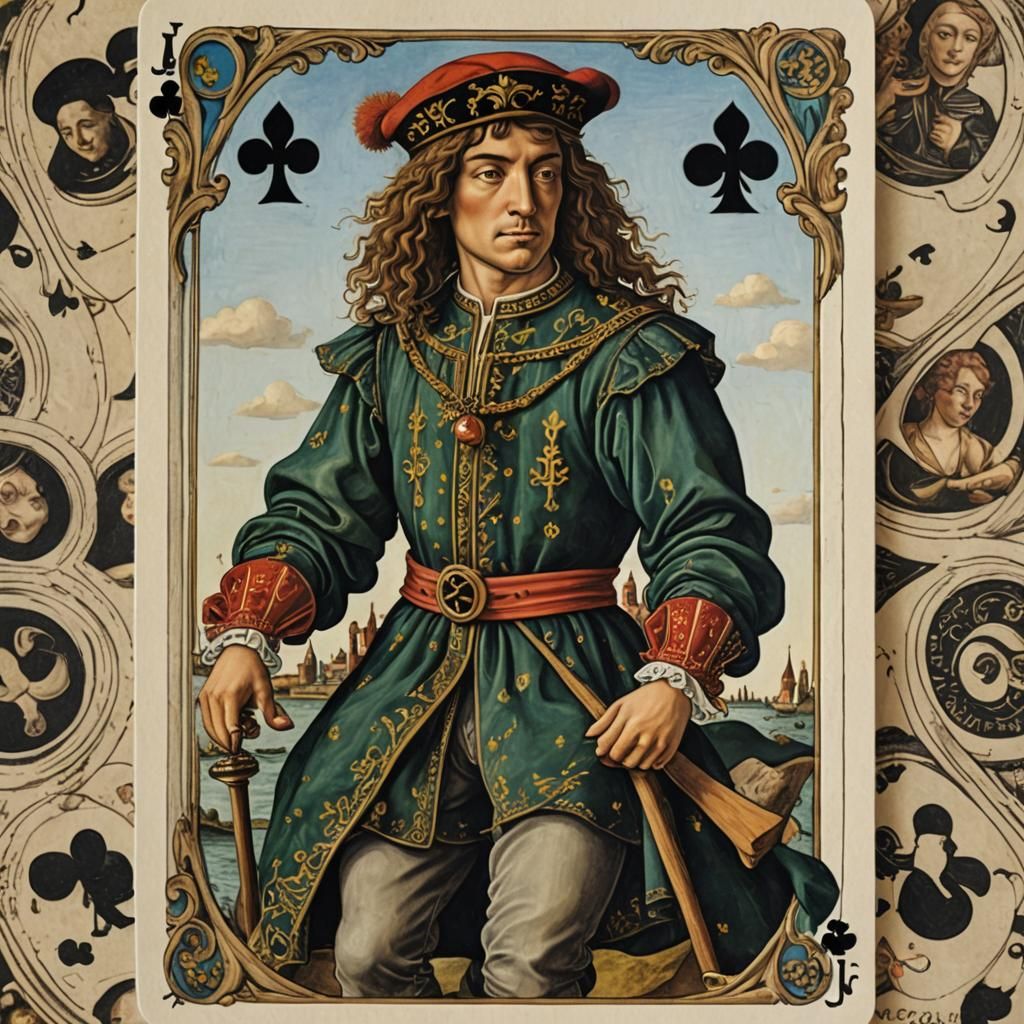 Jack of Clubs Card in Renaissance Style