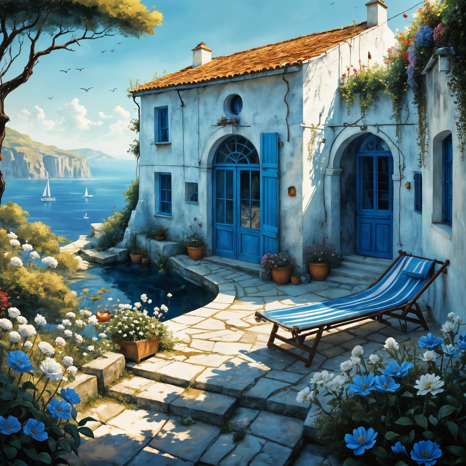 Ethereal Blue Oasis Amidst Glittering Garden of Dreams