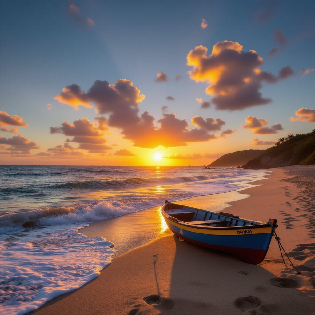 Picturesque Sunset Over a Tranquil Beach