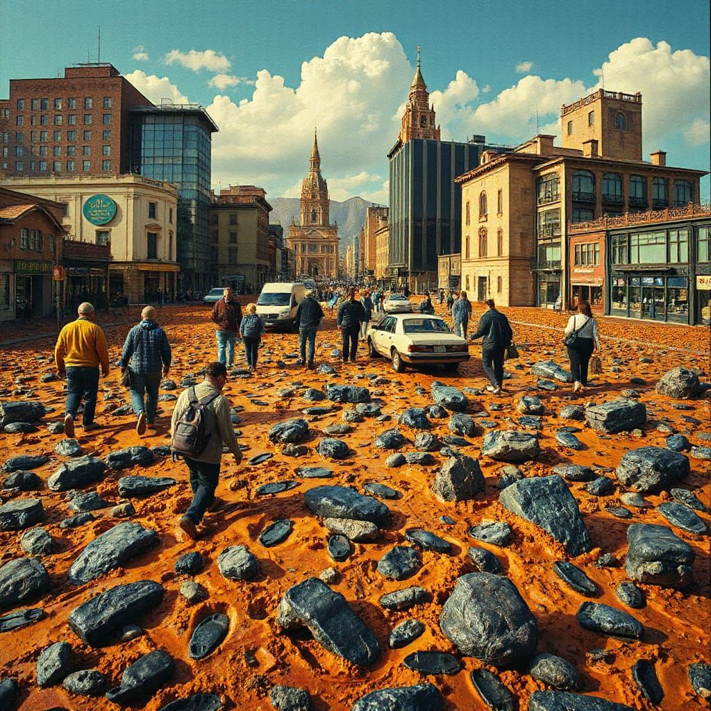 Metropolis Buried in Volcanic Ash, Atompunk Concept Art