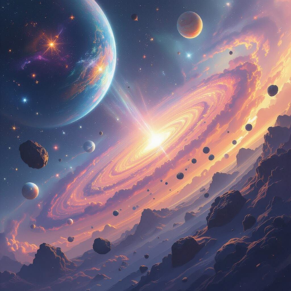 Vast Galaxy with Colorful Stars in Digital Painting Style