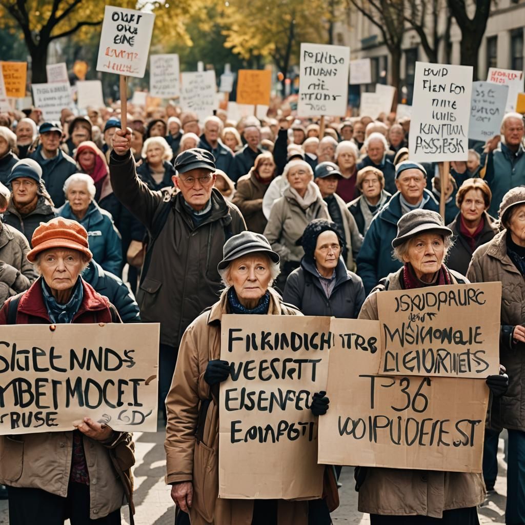 Elderly Protesters Demand Benefits in Documentary Photo