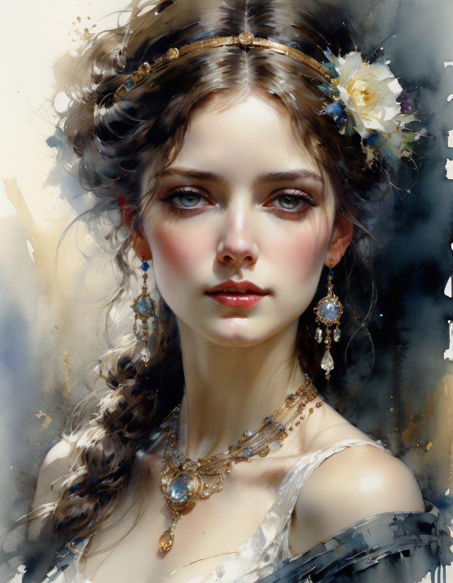 Victorian Woman Portrait in Detailed Watercolor Style